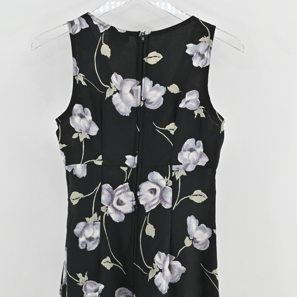 Vtg Y2k Black Floral Maxi Dress Size M‎ Dark Romantic Grunge Sleeveless Tie USA - Picture 12 of 14